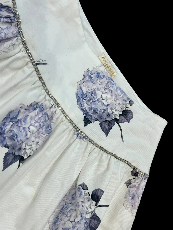 FALDA ACAMPANADA MONNALISA NIÑA BLANCA MORADA FLORES FLORES ESTRÁS TALLA 12-14 Foto 4 de 4