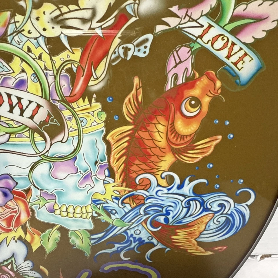 ED HARDY by Christian Audigier Flower Skull Glass Wall Clock 14" PREOWNED - Image 3 of 4