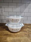 2 Vintage PYREX England Emily Spring Garden Casserole Dishes 8” & 6.5” with Lids