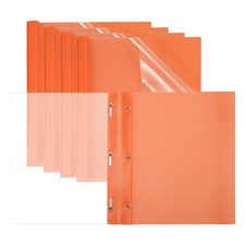5 Pcs Plastic Report Covers with 3 Metal Prong Fasteners, Orange