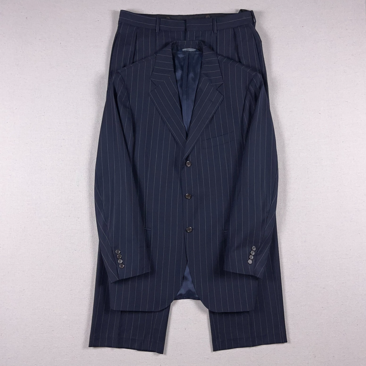VTG Polo Ralph Lauren Suit 39R 35x31 Navy Blue Pinstripe Wool Made 
