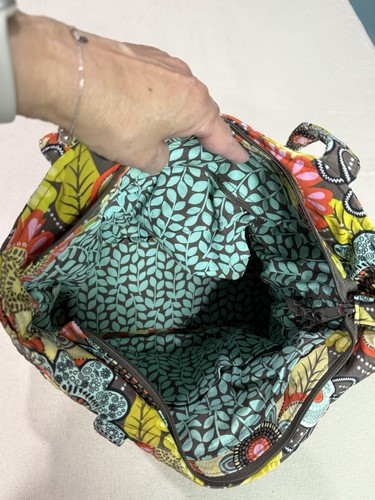 Vera Bradley Shoulder Bag Purse Retired Flower Shower Print Orange Brown Blue A2 - Picture 4 of 11