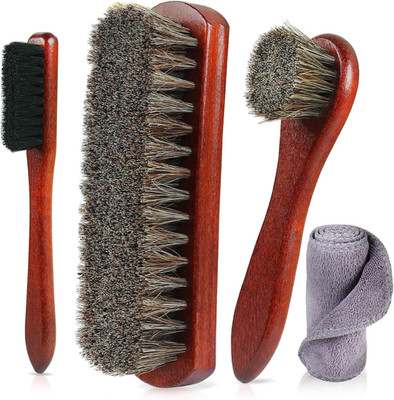 4-Piece Horsehair Shoe Brush Shine Kit - Horse Hair Brush for Leather, Premium S