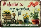 Welcome to My Garden Tin Sign Vintage Metal Sign Flowers and, 8 x 12 Inch