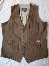 Woolrich Men's Ruxton Wool Blend Herringbone Utility Vest Size L Olive Green