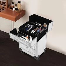 Rolling Nail Case Wheeled Manicure Makeup Train Box Storage Case Organizer