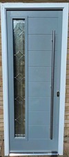 Modern Grey/White Single Front Entrance Door, Patterned Glass, 201 x 84cm