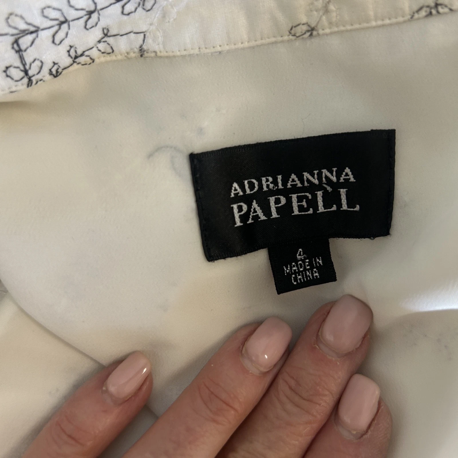 VETEMENTS Abito Adrianna Papell bianco ricamato floreale camicia vita taglia 6
