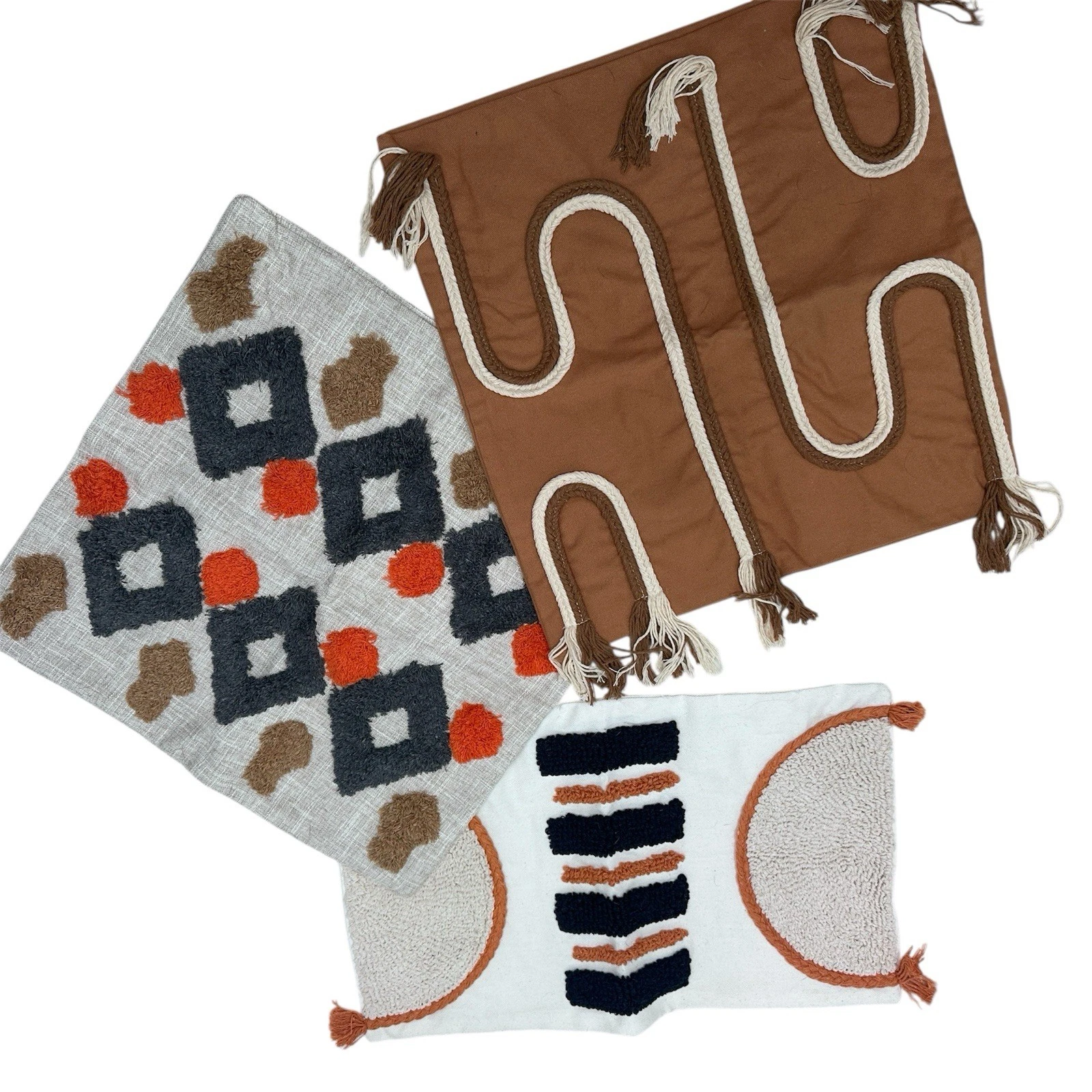 Set of Three Bohemian Throw Pillow Covers Brown Orange New Boho