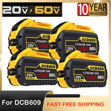 4PCS 12Ah 20V/60V MAX Replacement for DEWALT Battery Lithium DCB615 DCB609-2