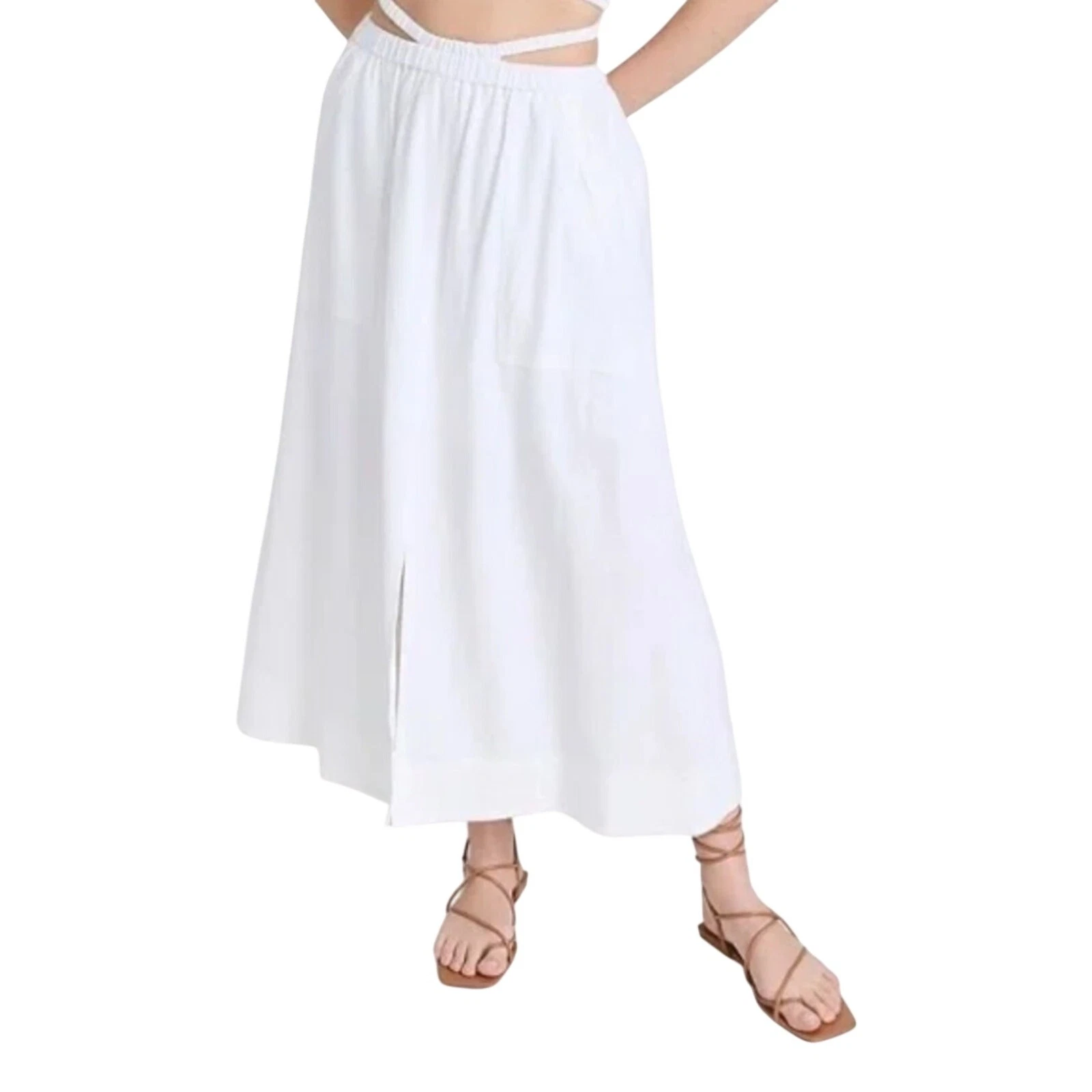 Jonathan Simkhai STANDARD NWT Stevie Linen Cut Out Midi Skirt Women’s Size XL