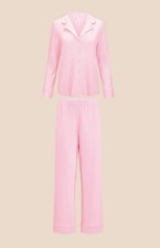 AdoreMe Pink Button Collared Long Sleeve Paja...