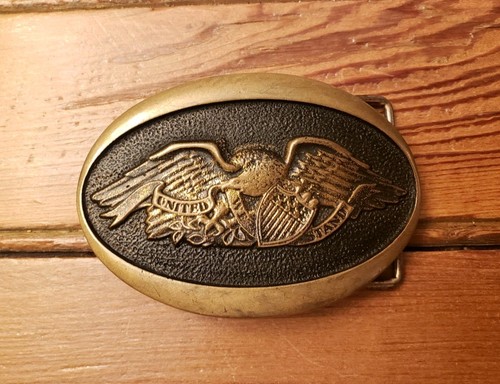 American Eagle Belt Buckle United We Stand Solid Brass Vtg Heritage Mint 1976