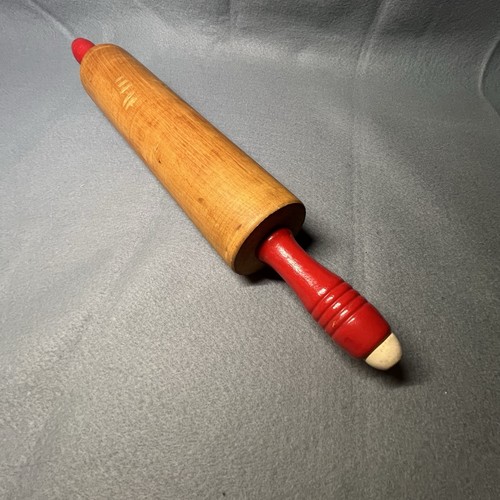 Rodillo de madera con asas rojas/cremas decoración solo casa de campo rústica - Imagen 2 de 8