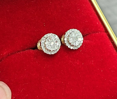  10K Gold echte Cluster Diamant Halo Runde Ohrstecker 0,25ct 6,5mm