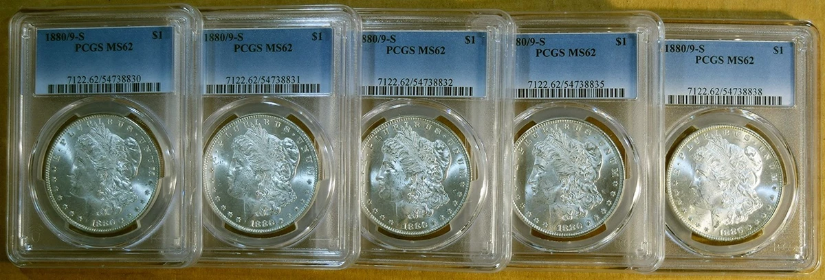PCGS Certified MS 62 Graded 1880 Year Morgan US Dollars (1878-1921