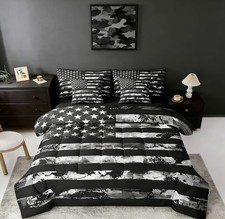 Erosebridal 7 Pcs Black Camo Comforter Set Camouflage USA American Flag Full Set