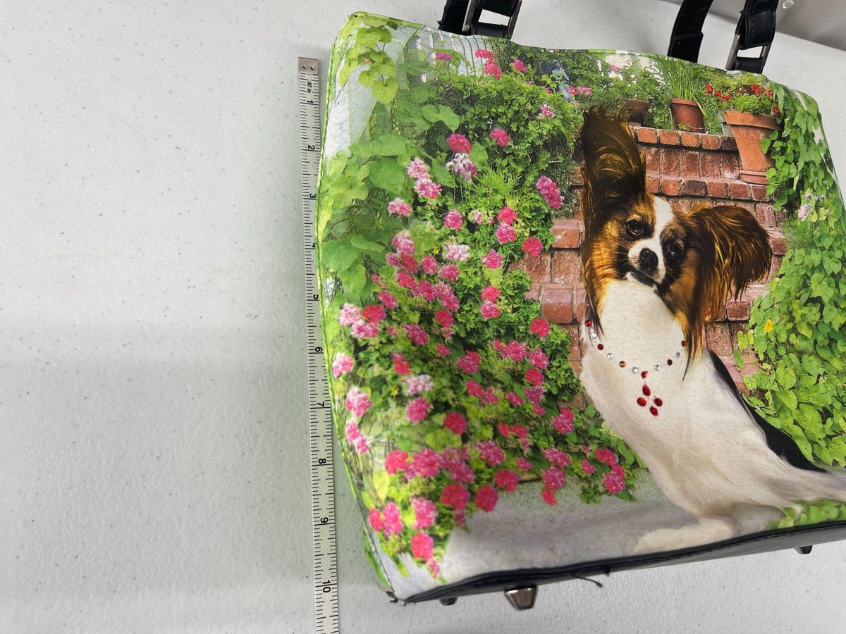 Papillon Dog Purse Shoulder Bag Green Black Jeweled K9 Dog Lovers