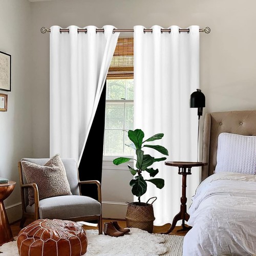 Thermal Insulated 100% Blackout Curtains - 46x90 Inch Grommet Panels, Pure White - Picture 4 of 10