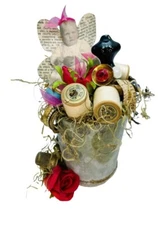 VTG Sewing Seamstress Upcycled Cottage Chic Cottage Handmade Decor Ephemera OOAK