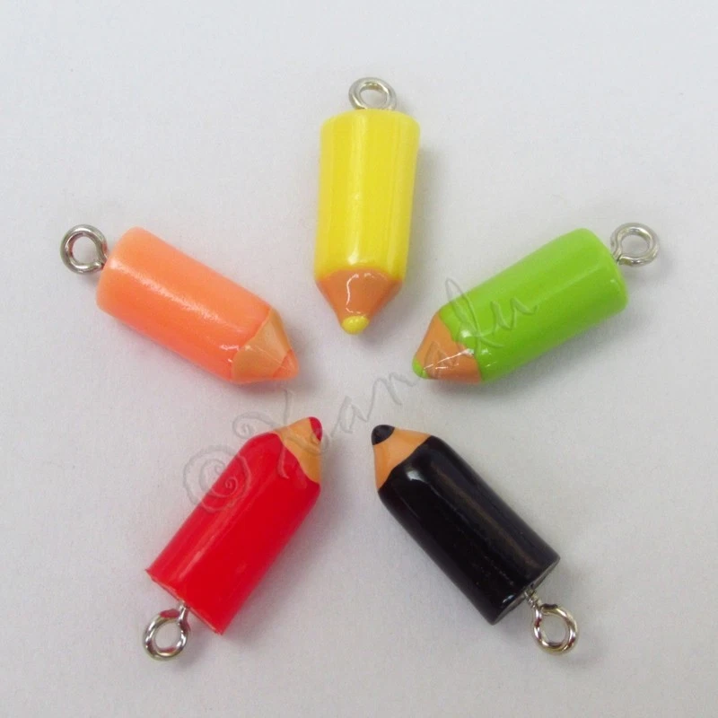 Lápiz negro 22 mm al por mayor resina plateada dijes C2262 - 2, 5 o 10 piezas Foto 4 de 4