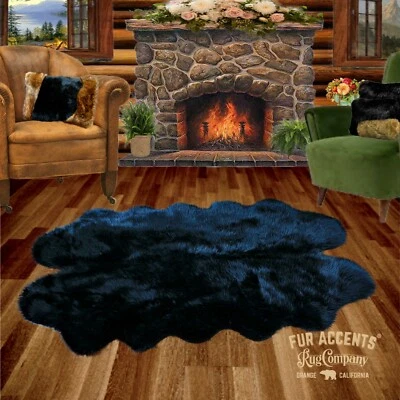 FUR ACCENTS Faux Sheepskin Accent Rug, Black Quatro Sheepskin, 5 Sizes, Soft, Plush, Faux Fu