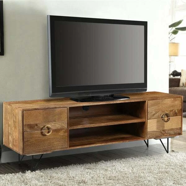 NiB The Urban Port 63 Inch Mango Wood TV Cabinet with Large