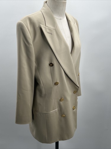 BURBERRYS of LONDON Women's Beige Wool Double-Breasted Blazer Gold Buttons Sz 8 - Picture 19 of 24