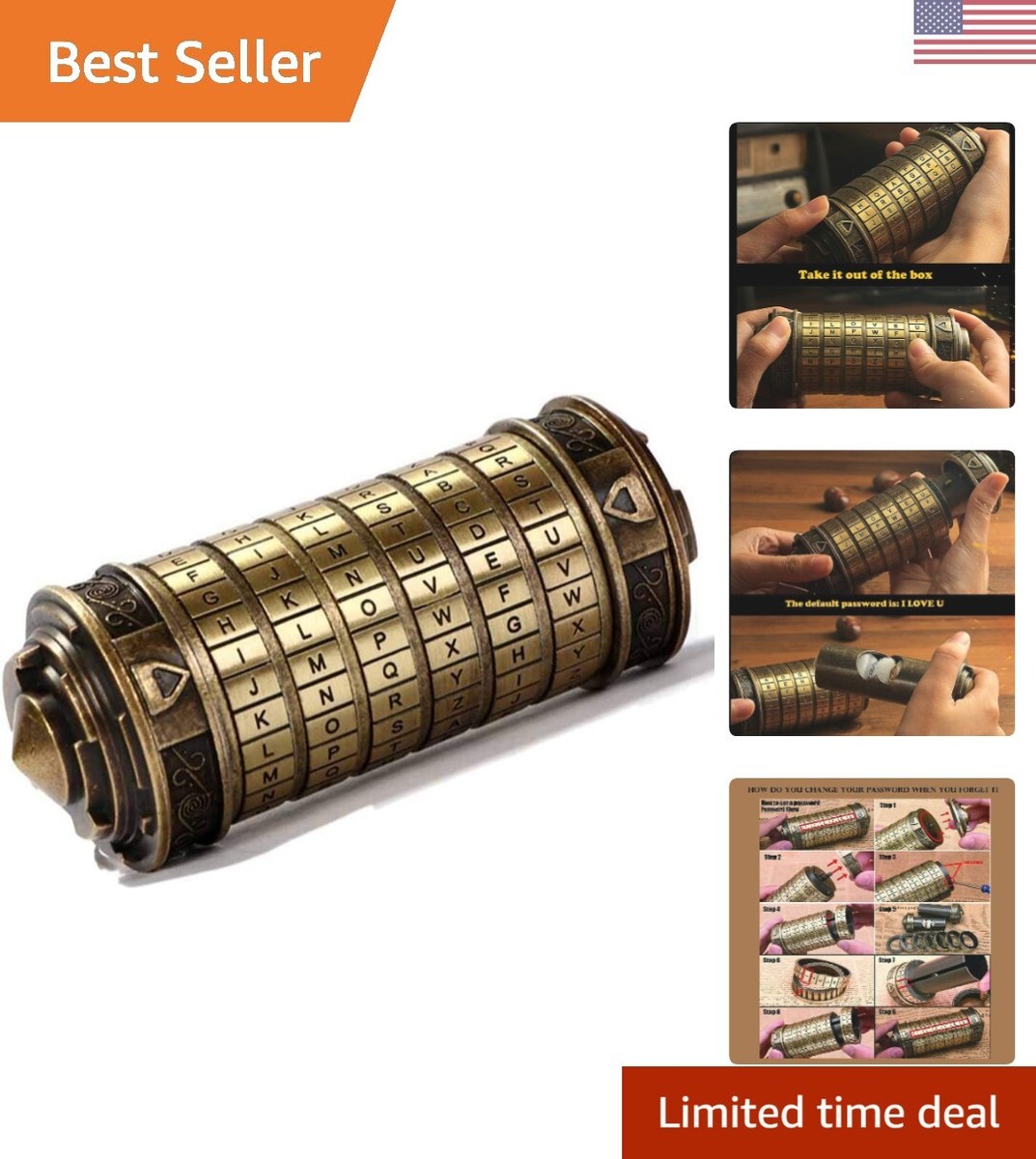 Da Vinci Code Mini Cryptex Lock Puzzle Box - Hidden Da Vinci Code Mini Cryptex Lock Puzzle Box - Hidden