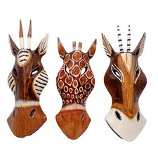 Antelopes Giraffe Brown Animal Wood Masks No. 07 Wall Decor Hanging 10 Safari