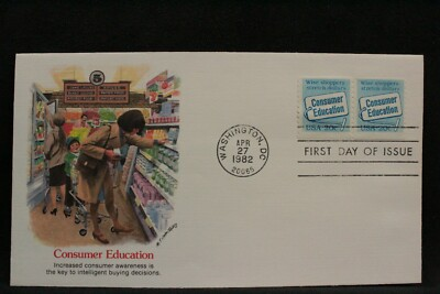 #ad Fleetwood FDC #2005 1982 20¢ Consumer Education Coil Pair ST786 $2.41