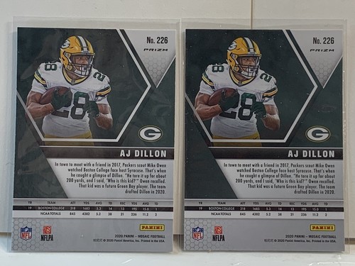 2 - AJ Dillon - 2020 Mosaic #226 ROOKIE SILVER PRIZM / Disco HOLO Football Cards - Picture 2 of 2