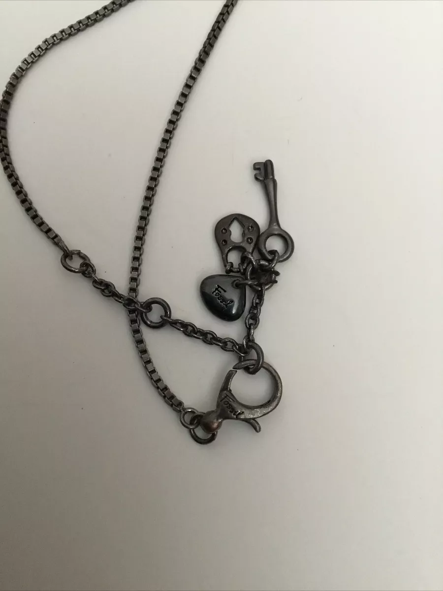 Fossil Signed Silver-Tone Necklace Clear Rhinestones on Ball/Orb