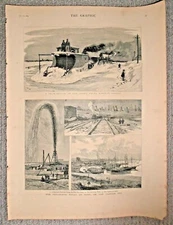 OIL WELL PETROLEUM BAKU HARBOUR CANADA SNOW PLOUGH 1884 Old Antique Print 
