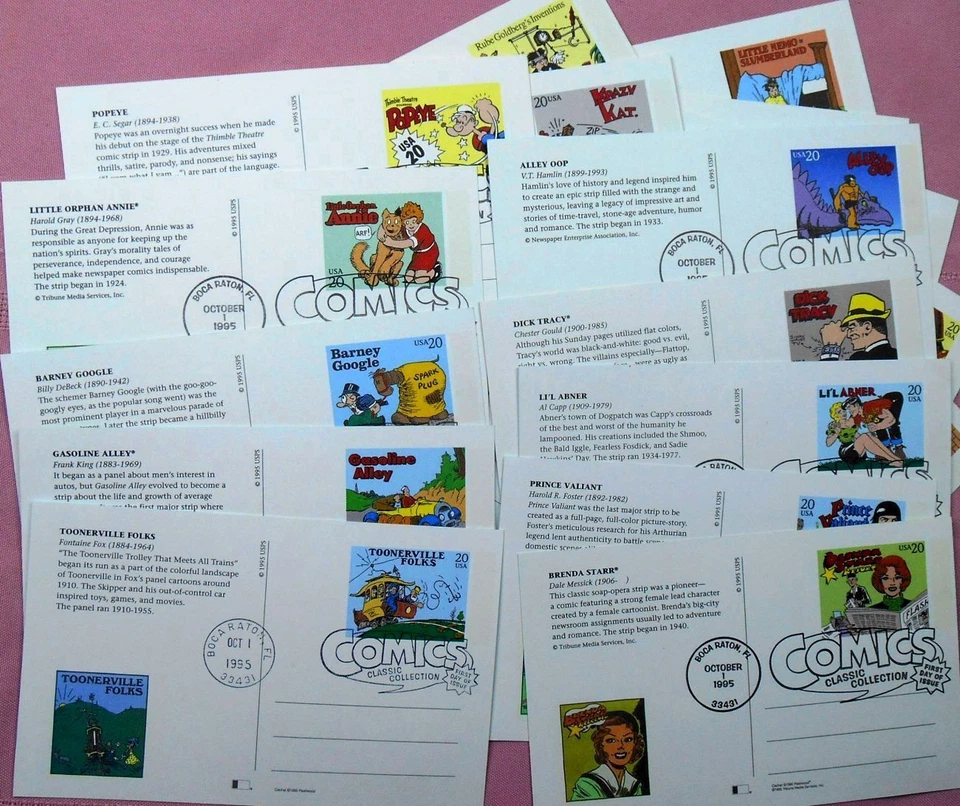 1995 COMIC STRIP CLASSICS full set of 20 FDCs Sc UX221-UX240 Fleetwood cachets - Image 4 of 4