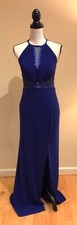 Morgan & Co. Royal Blue Halter Style Beaded Formal Evening Gown Dress, Juniors 7