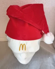 McDonalds Fast Food Restaurant Red Christmas Santa Holiday Cap Hat New OSFM