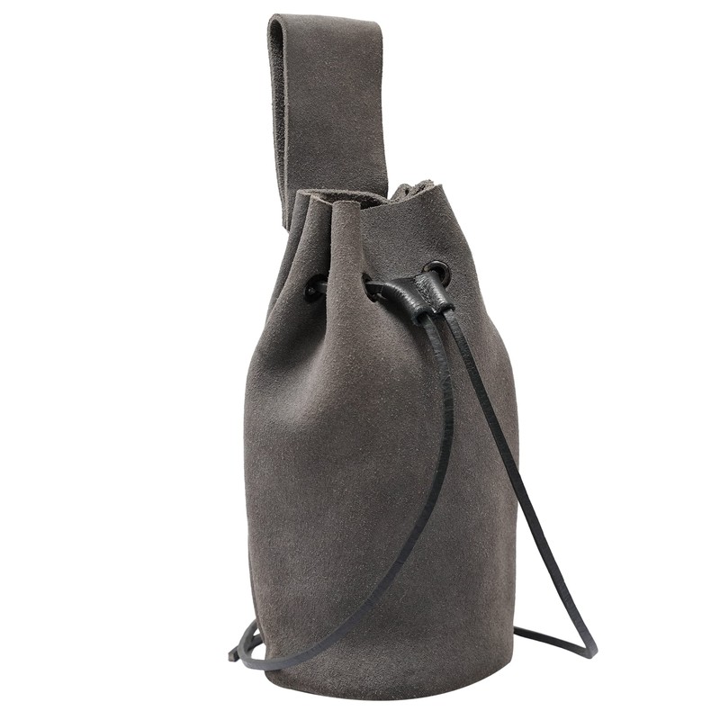 Medieval Drawstring Waist Pouch Renaissance Leather Bag Costume Accessory Grey