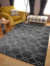 Modern New Charcoal Rug Runner Grey Link Small Extra Large Floor Mat Long Hall