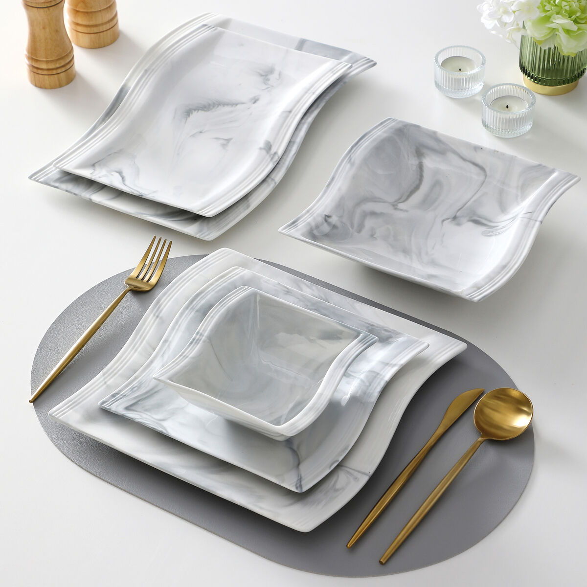 MALACASA Flora 12-Piece Porcelain Dinner Set (Service for 6) - On