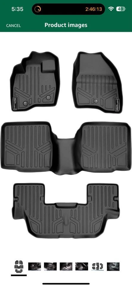 MAXLINER Floor Mat 3 Row Liner Set Black 11-14 Ford Explorer W/O 2nd Row Console Foto 2 de 4
