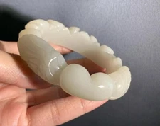 55.7mm Natural Mongolian Jade Bangle Sculpture/ SheTeiCui/Hand-Carved