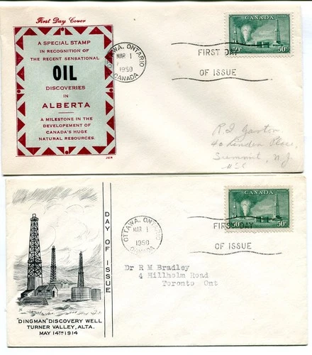 Canada 1950 “Oil Wells in Alberta” 4 different design illustrated first day cvrs