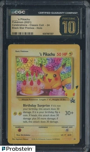 2021 Pokemon Celebrations Black Star Promos 24 __'s Pikachu Holo CGC 10 PRISTINE