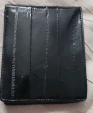 Mens LEE SANDS Black Genuine Eel Skin Bi Fold Wallet 6 Card Slots Vintage