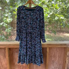 Talbots Women's Green Floral Ruffle Hem Long Sleeve Dress Size 8. NEW