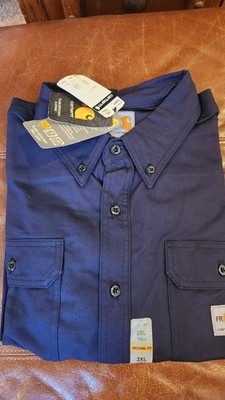 Carhartt FR Twill LS Shirt Navy Blue XXL Original Fit Tall Length