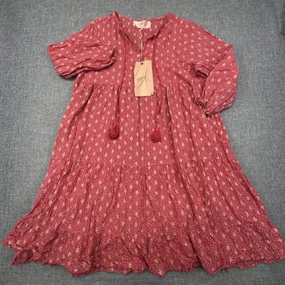 Scandal Italy Ordell Dress Womens One Size (Fits as Large) Red Cottagecore NEW