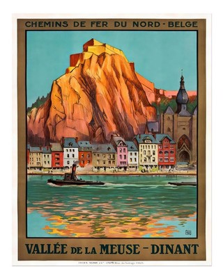 Vintage-Reiseplakat-Wandkunst Vall�e De La Meuse Dinant Stadtszene Po