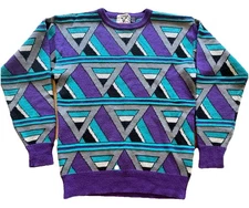 Vintage Tyrolia by Head Bold & Funky Blue Purple geometric knit sweater S Medium